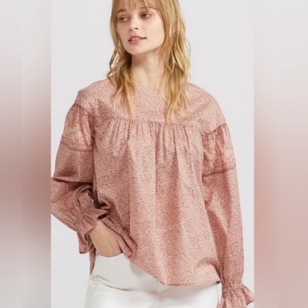 Anna Sui x Uniqlo Women’s Boho Print Long Sleeve Peasant Blouse Top Sz XS